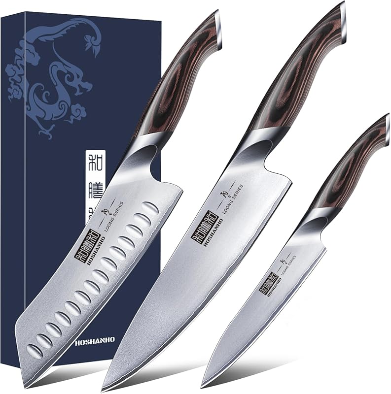 HOSHANHO 3-Piece Japanese Chef Knife Set: Ultra Sharp High Carbon Stai