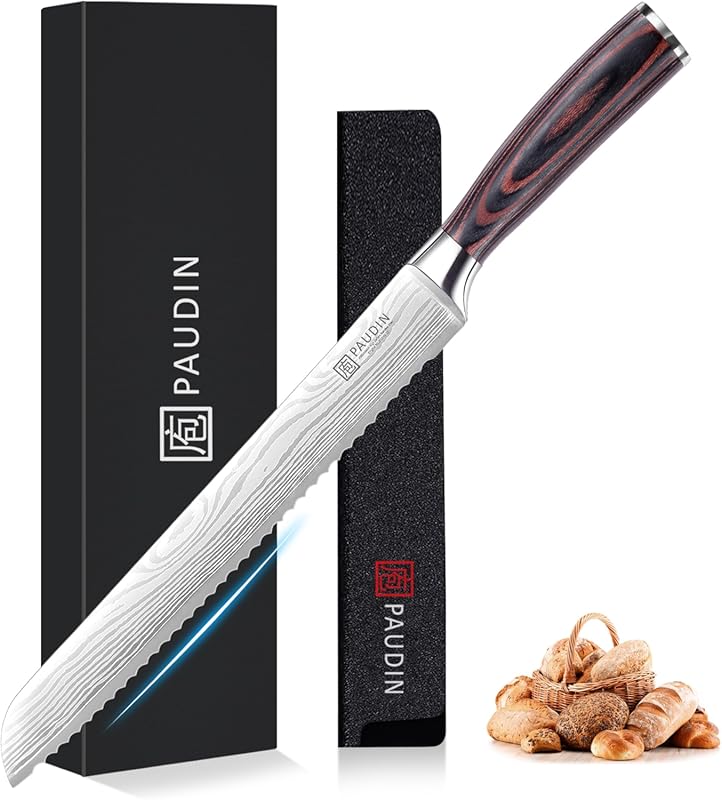 PAUDIN 10-Inch Serrated Bread Knife: German Stainless Steel with Razor