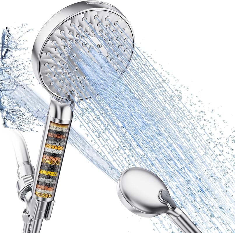 SR SUN RISE Handheld Filtered Shower Head: 9 Spray Modes; Softens Hard