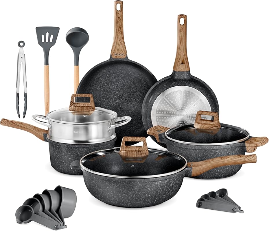 Bakken-Swiss 14-Piece Granite Non-Stick Cookware Set: Eco-Friendly, PF