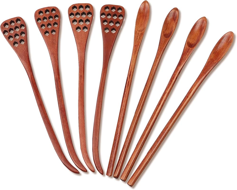 8-Pack Wooden Honey Dipper Sticks (4) & Coffee Stirring Spoons (4), 7.