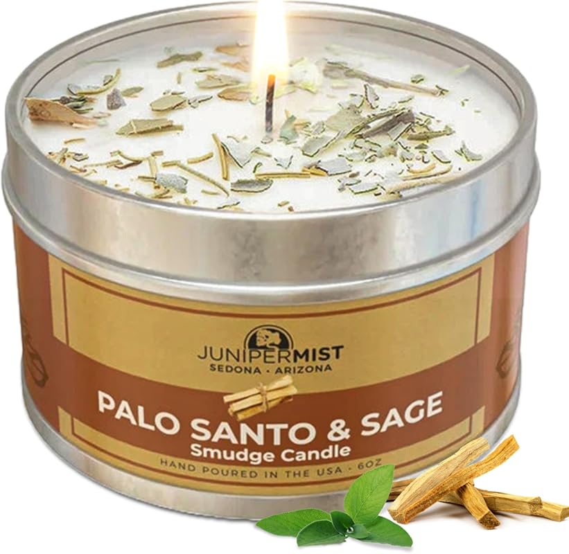 Palo Santo & Sage Smudge Candle: Pure Soy Wax for Energy Cleansing & S