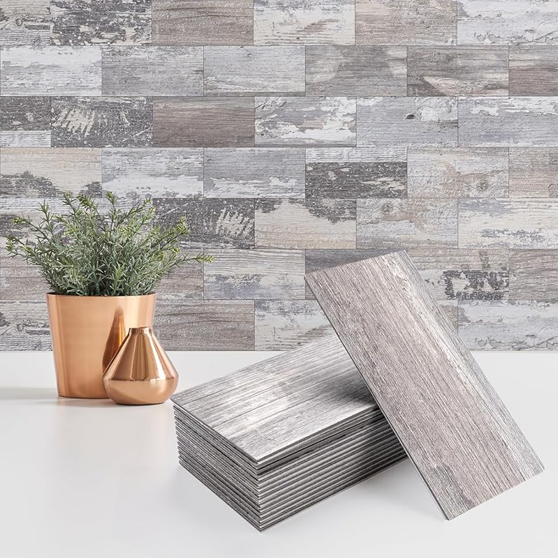 100 Pcs Peel and Stick Distressed Wood Backsplash, 3
