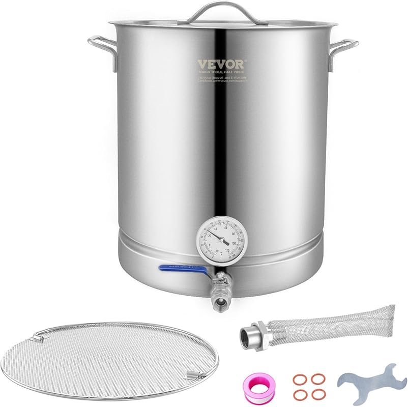 VEVOR 16 Gal Stainless Steel Brew Kettle Pot with Filter, Tray & Tri P