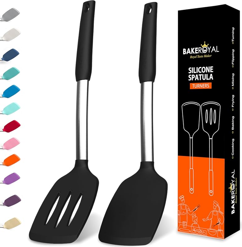 Silicone Spatula Set, 600°F Heat Resistant Slotted & Solid Turner Flip