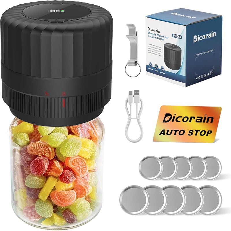 VP06+ Electric Mason Jar Vacuum Sealer Kit: Automatic, Wide/Regular Mo