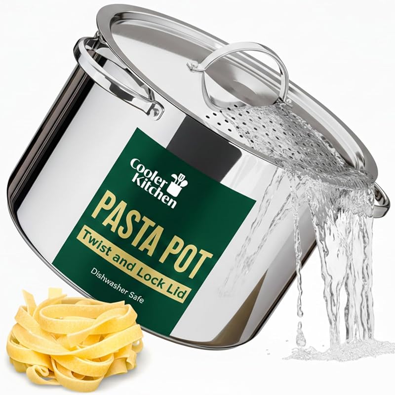 Stainless Steel 5.5 Quart Pasta Pot with Strainer Lid, Twist & Lock fo
