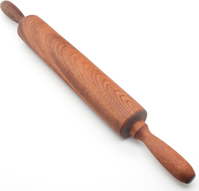 Classic Sapele Wooden Rolling Pin, 17-inch, with Handles for Baking Do