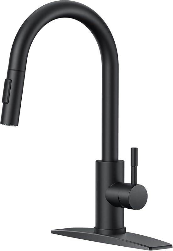 FORIOUS Black High Arc Pull Down Kitchen Faucet, Stainless Steel Finis