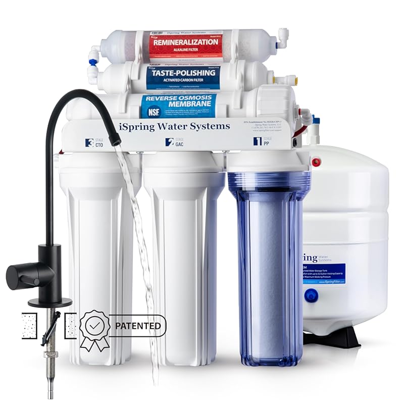 iSpring RCC7AK-BLK NSF Certified Alkaline 6-Stage Under Sink RO System