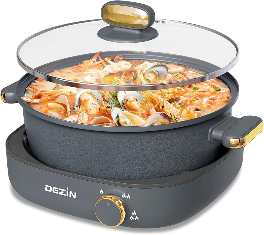 Dezin 4L Electric Shabu Shabu Pot, Removable Non-Stick Hot Pot with Du
