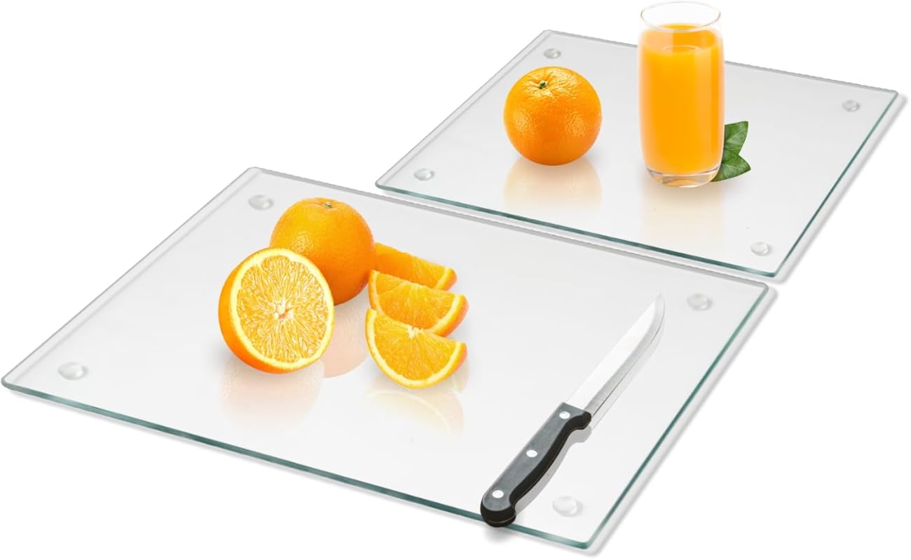 2-Piece Tempered Glass Cutting Boards, Clear, Heat Resistant with Non-