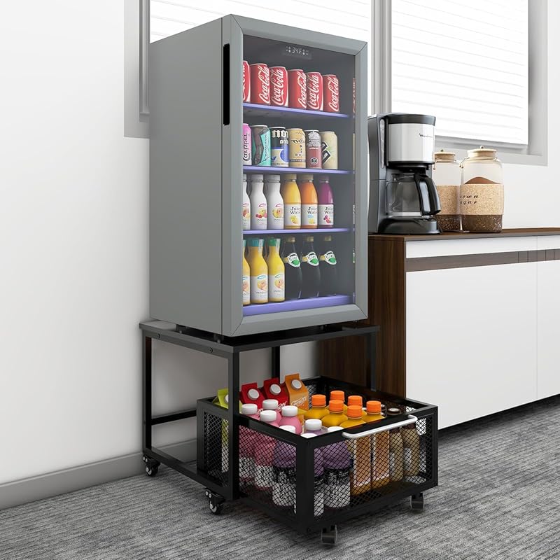PUNCIA 19.7in Mobile Fridge Stand with Storage Drawer Basket, Mini Ref