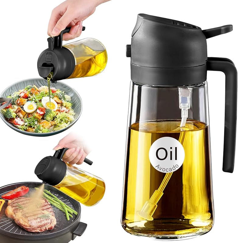 YARRAMATE 16oz Glass Olive Oil Sprayer & 2-in-1 Dispenser for Cooking,