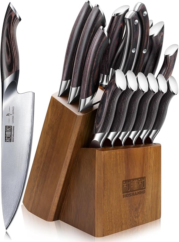 HOSHANHO 16-Piece Japanese High Carbon Stainless Steel Chef Knife Bloc
