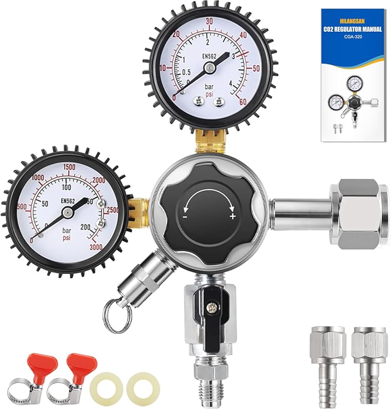 Dual Stage CO2 Regulator for Kegerator with 0-60 PSI Gauges, CGA320, D