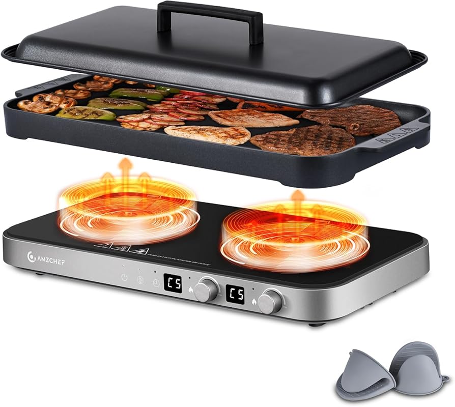 AMZCHEF Double Induction Cooktop, 1800W Portable 2 Burner Stove with N
