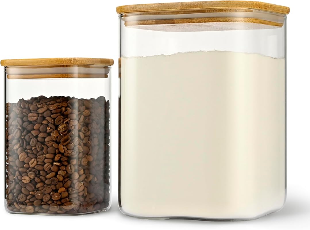 Set of 2 Airtight Glass Storage Canisters with Bamboo Lids, 122oz & 41