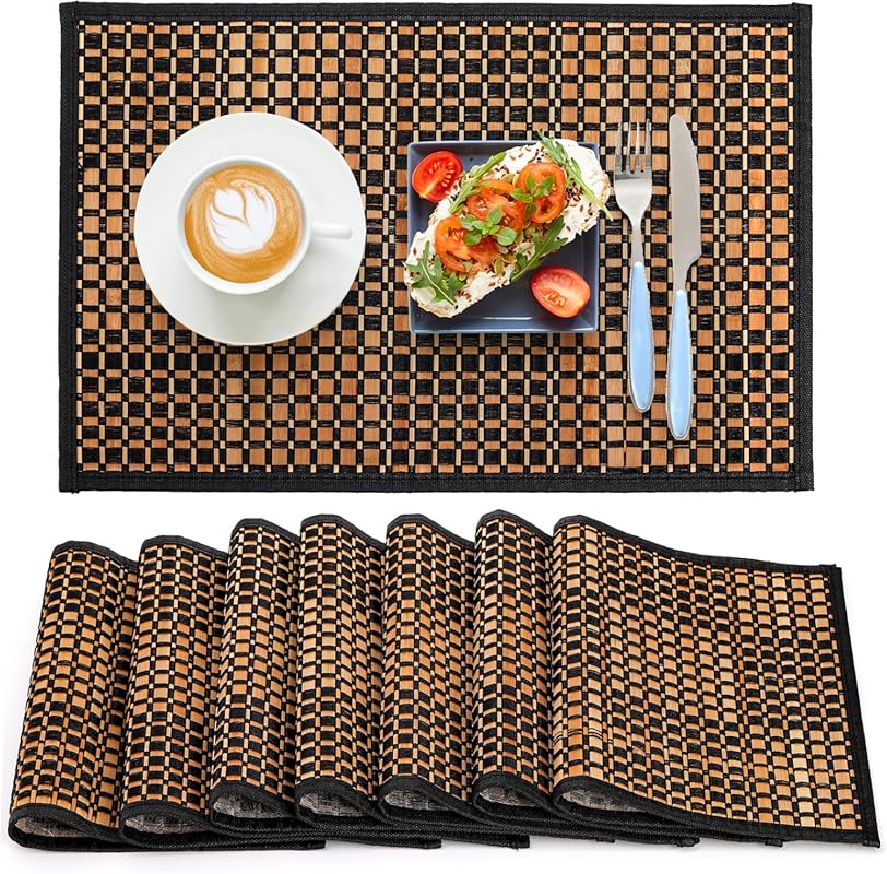 Natural Bamboo Placemats 8 Pack – Heat Resistant, Anti-Slip, Washable 