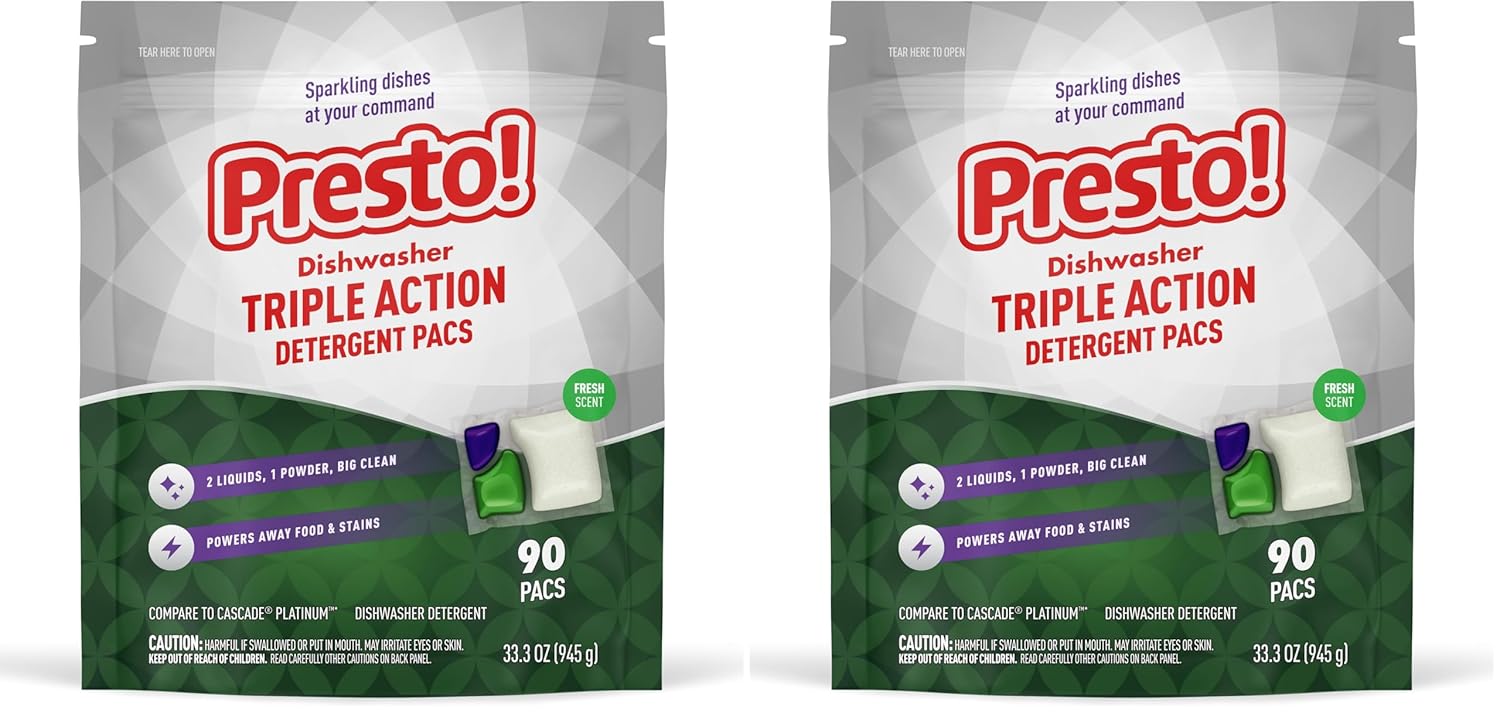 Presto! Triple Action Dishwasher Pacs, Fresh Scent, 90 Count (2-Pack) 
