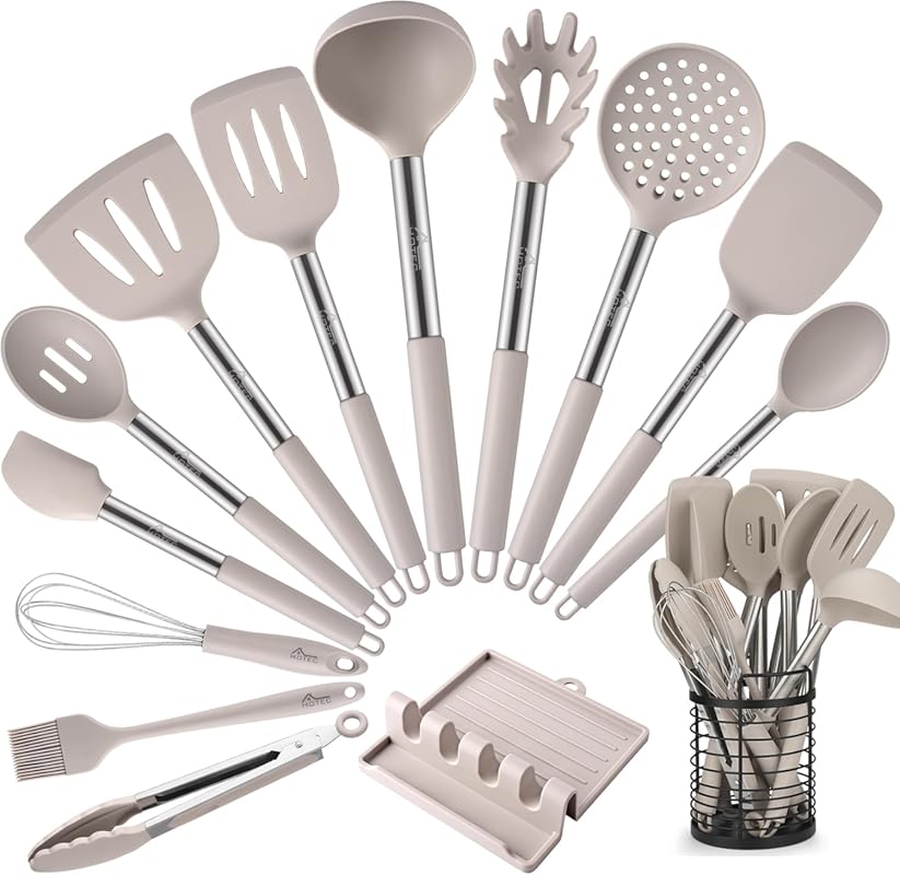 HOTEC 14-Piece Silicone Cooking Utensil Set, 446°F Heat Resistant Spat
