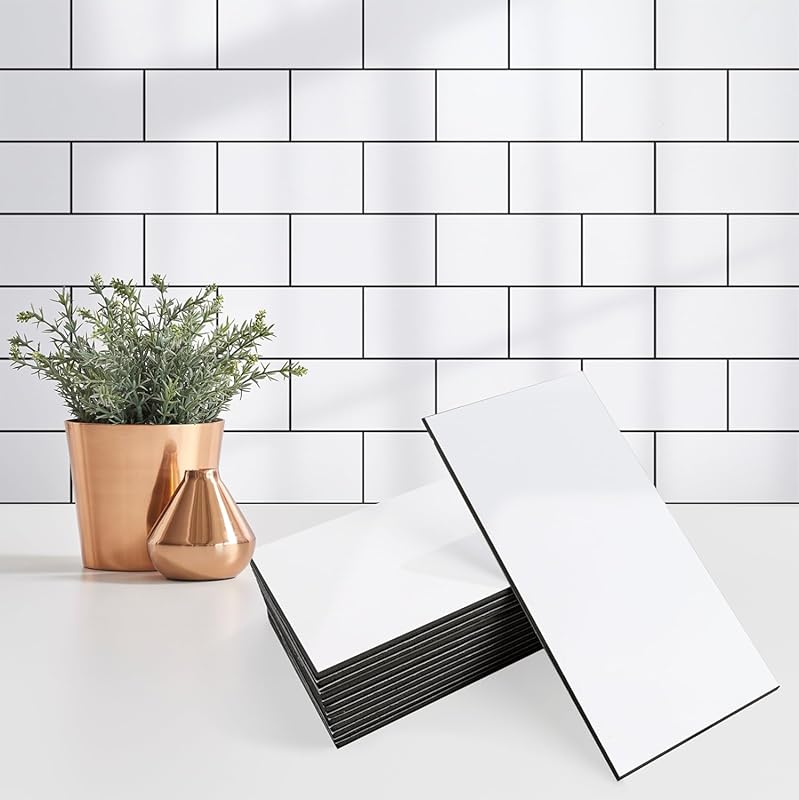 100-Piece Glossy White 3x6 PVC Subway Peel and Stick Backsplash Tile w
