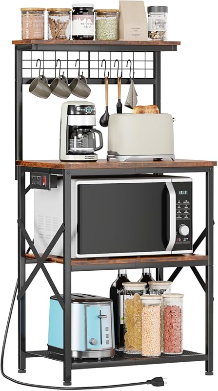 Furologee Rustic Brown Kitchen Bakers Rack, Coffee Bar Table, 4-Tier M