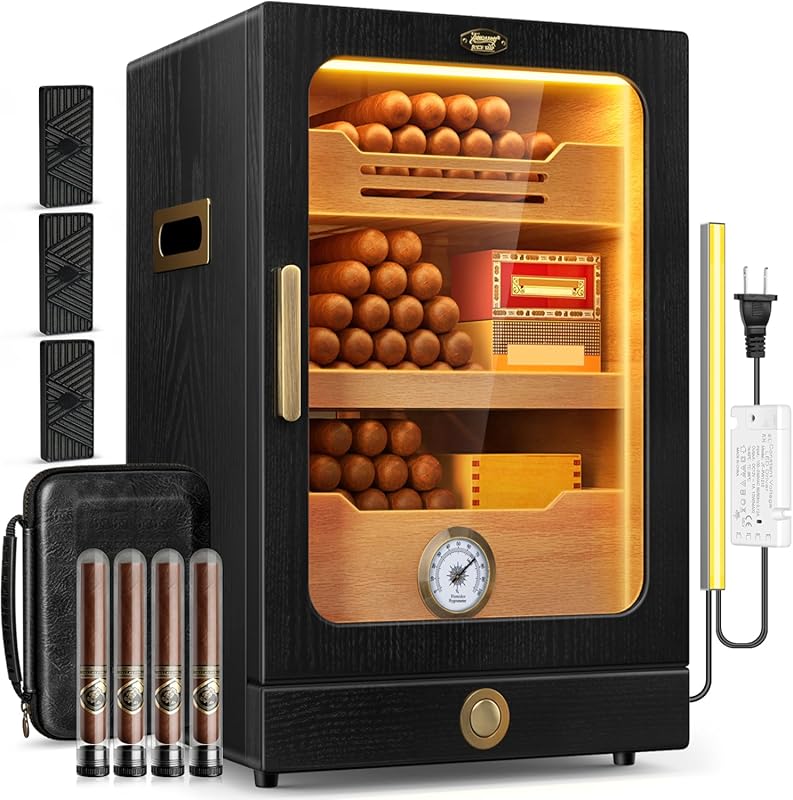 Desktop Cigar Humidor Cabinet: Light Control, Spanish Cedar Shelves, H