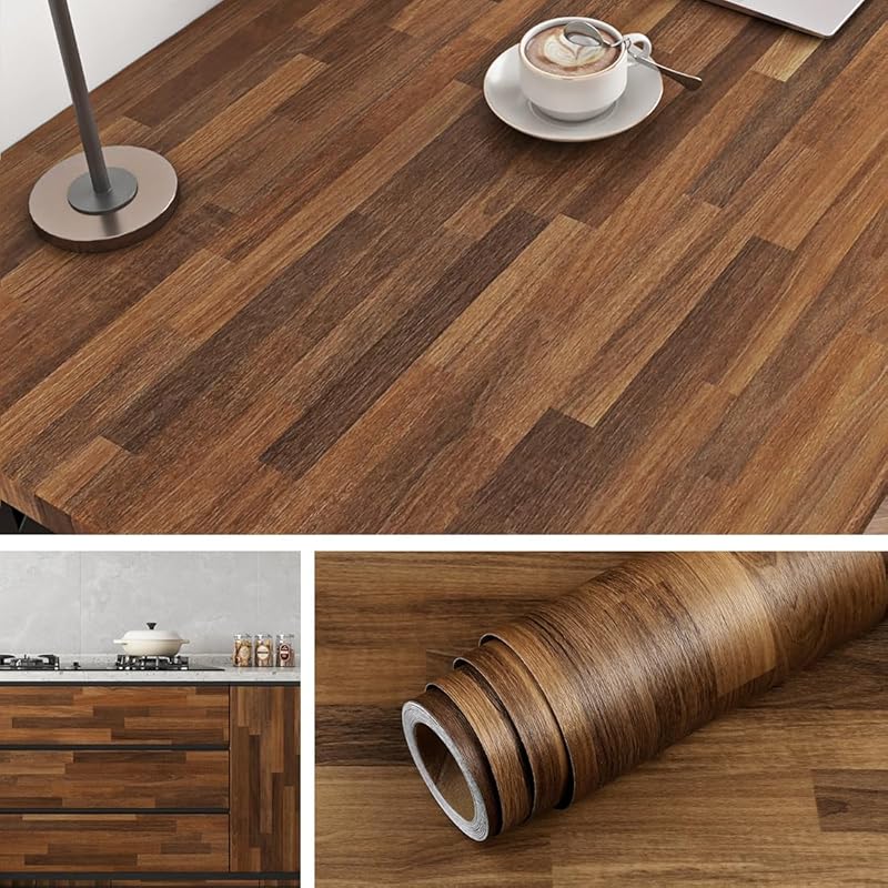 Livelynine Dark Wood Butcher Block Contact Paper for Countertops