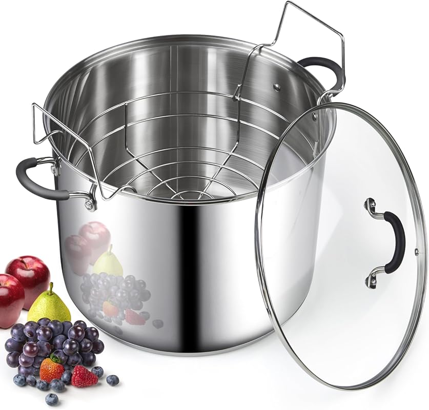 Cook N Home 20 Quart Stainless Steel Water Bath Canner with Rack, Glas