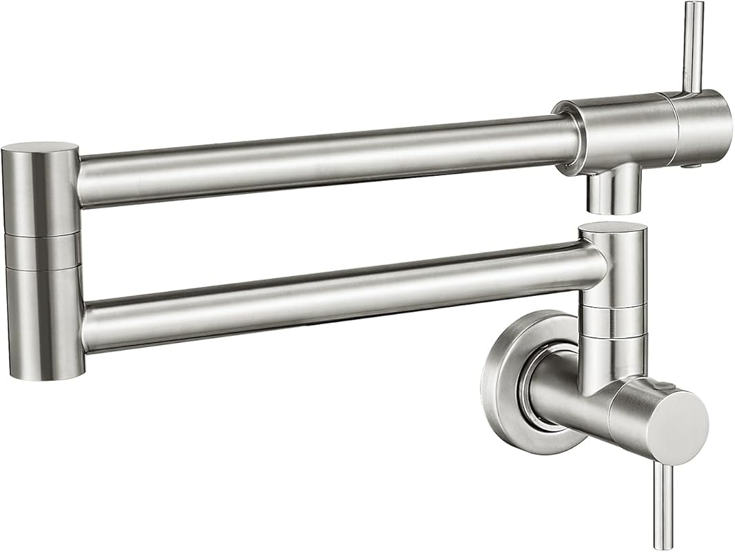 Brushed Nickel Commercial Pot Filler Faucet, Wall Mount Stove Faucet w