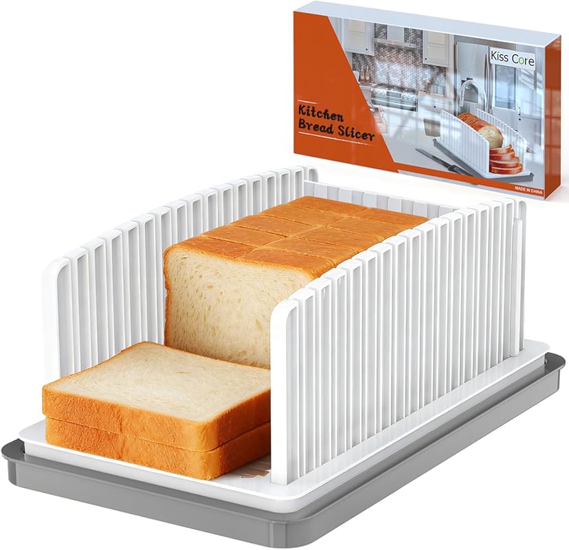New Upgrade Bread Slicer with Adjustable Width, Foldable Guide, Crumb 