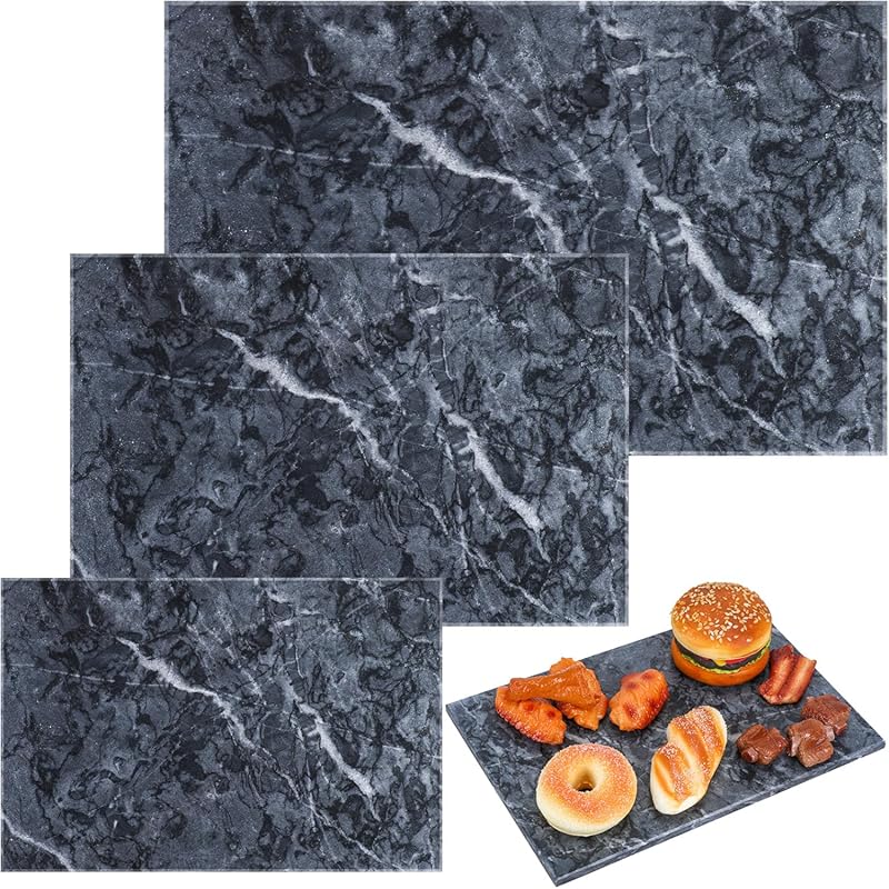 Hushee Black Marble Serving Tray Set, 3 Pcs Different Sizes (9x6, 12x8