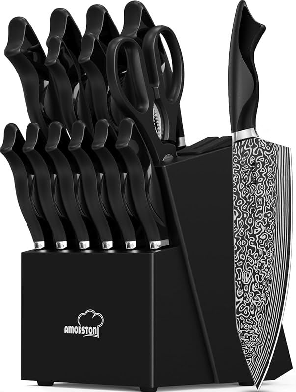 15-Piece High Carbon German Stainless Steel Kitchen Knife Set, Block, 