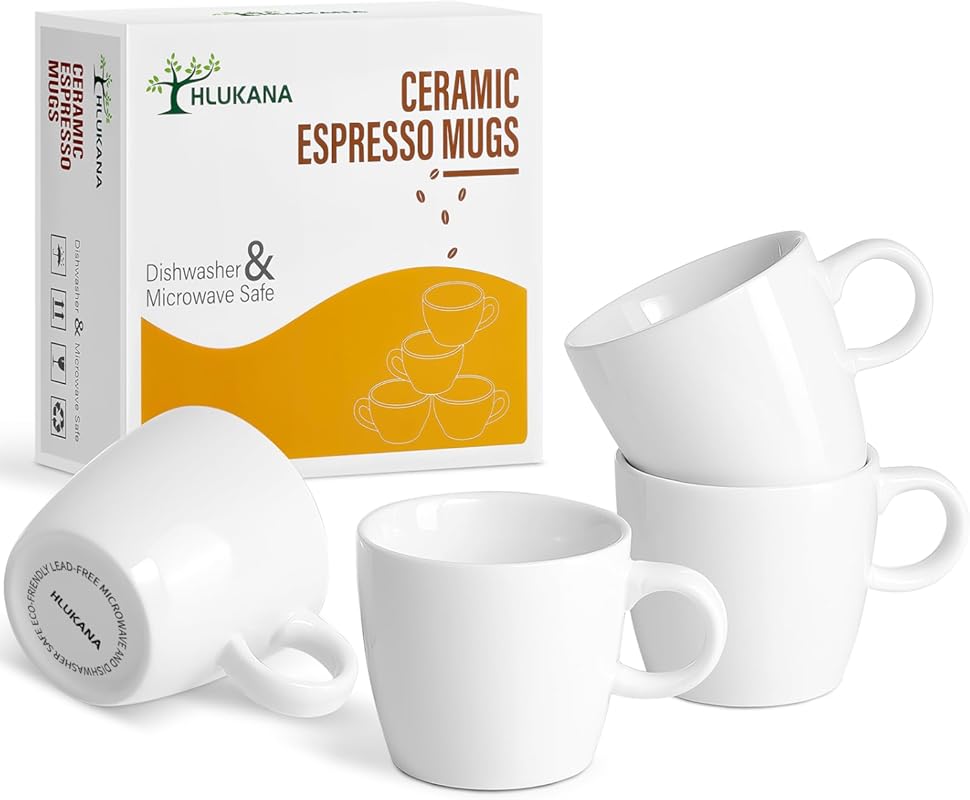 White Porcelain Espresso Cups, 3.5 oz Small Demitasse Mugs, Set of 4, 