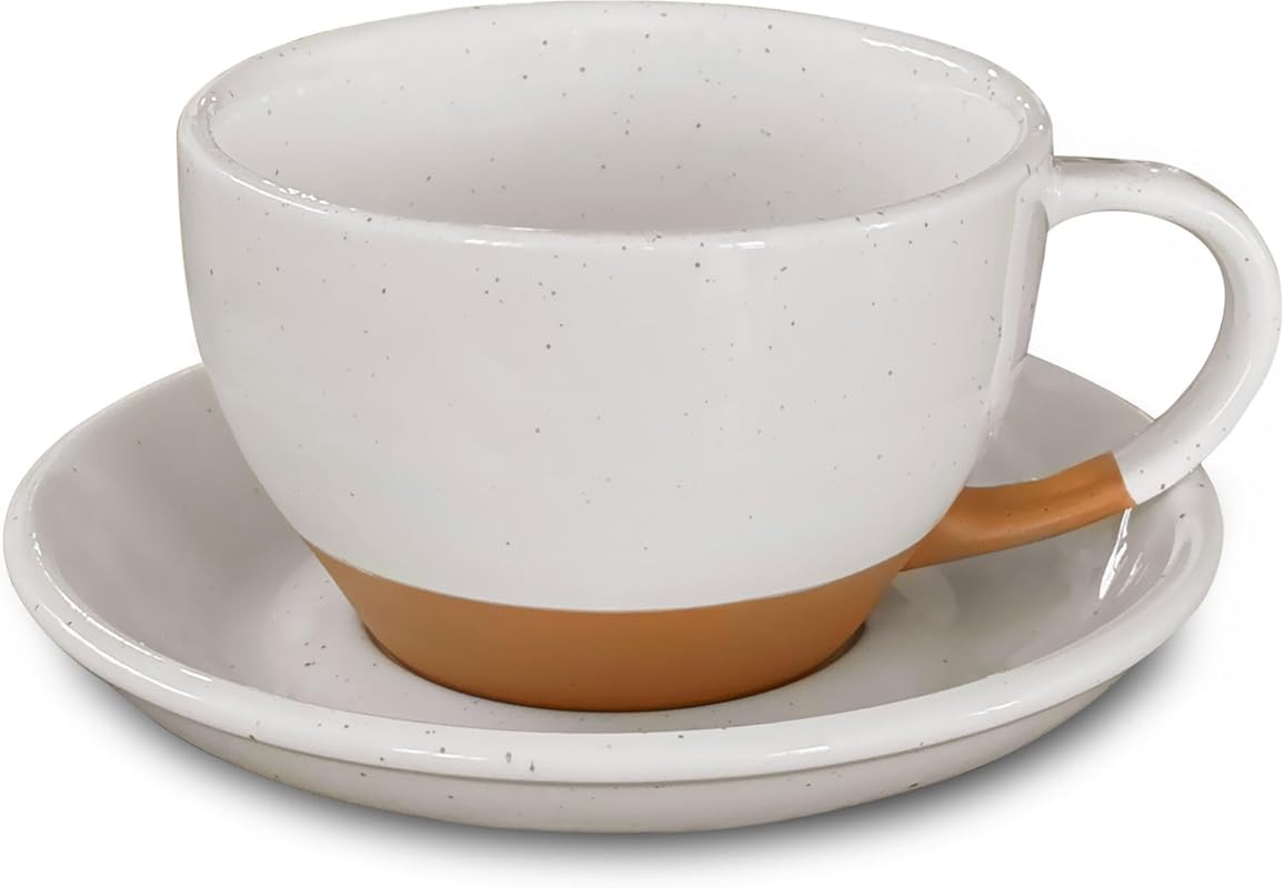 MORA Ceramic Latte Art Mug with Saucer, 10.5 oz Round Bottom Porcelain