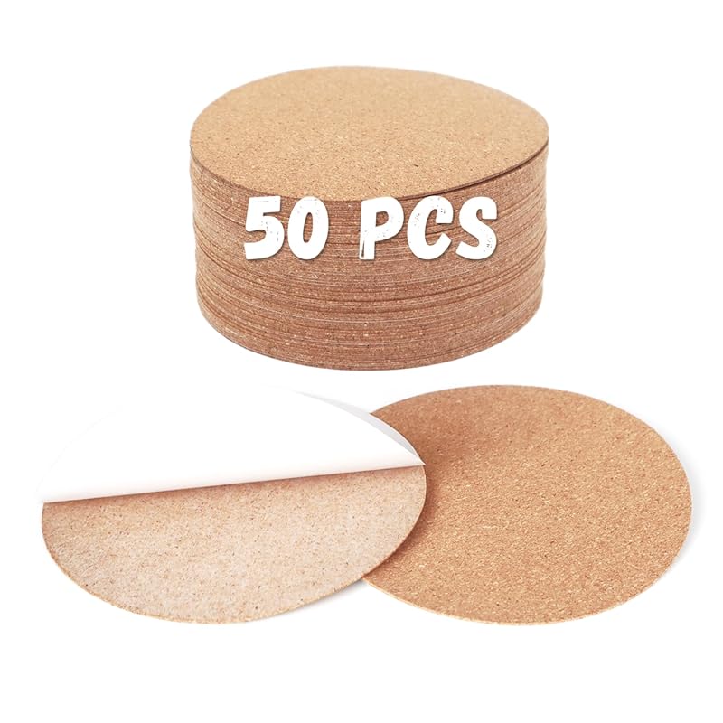 50 Pcs 4-Inch Round Self-Adhesive Cork Sheets, Strong Adhesive Backing