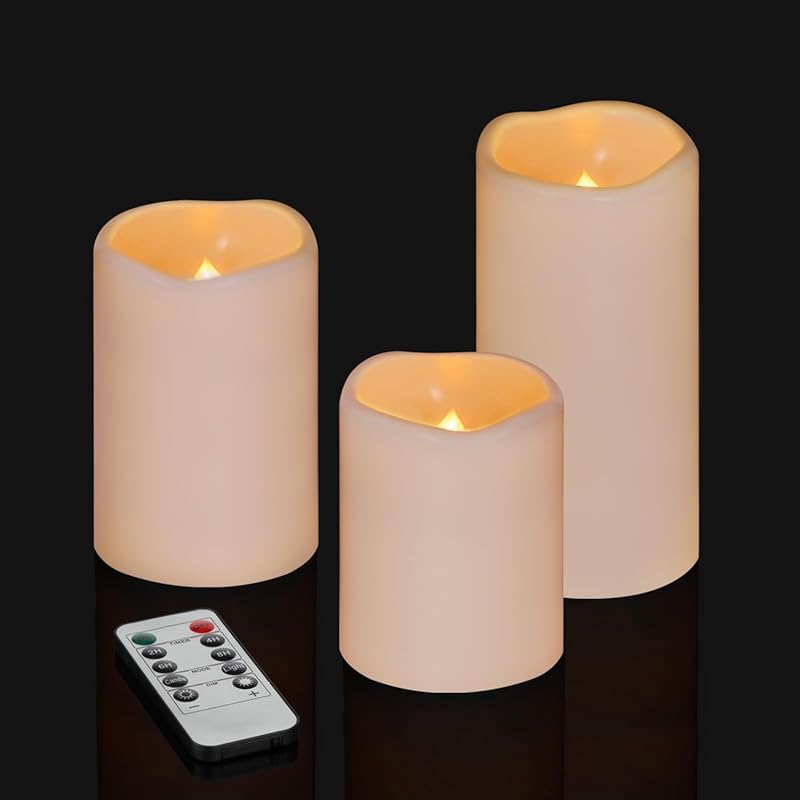 Ivory Outdoor/Indoor Flameless LED Pillars, Battery Operated, Flickeri