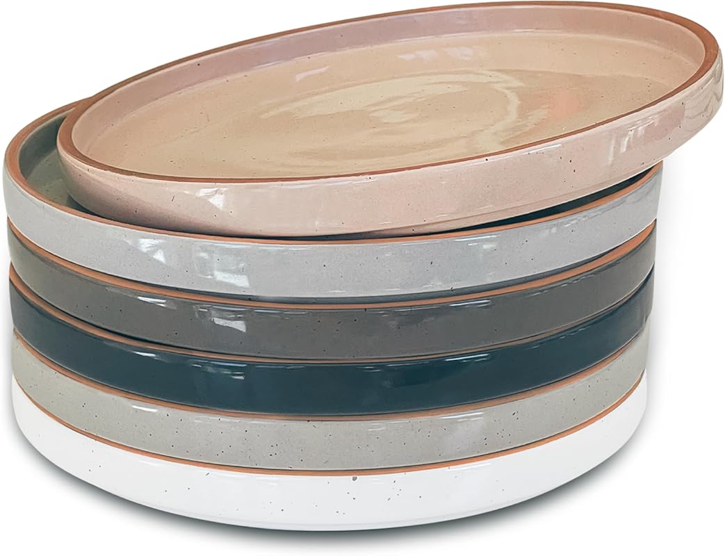 Mora Ceramic Flat Plates Set of 6 (8-Inch): Dessert, Salad, Appetizer 