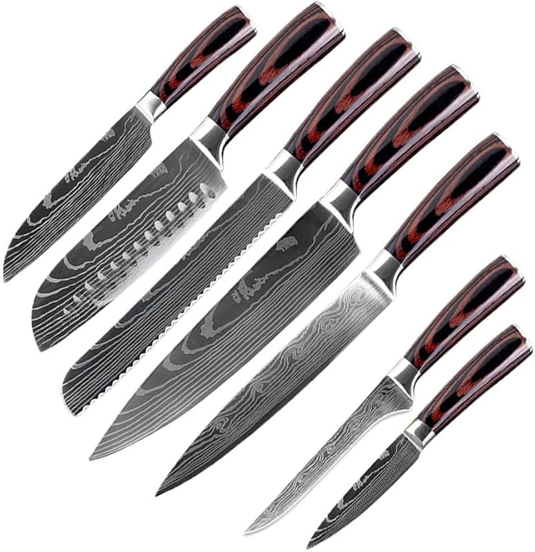 Aikido Professional Japanese 7-Piece Chef Knife Set: Ultra-Sharp High 