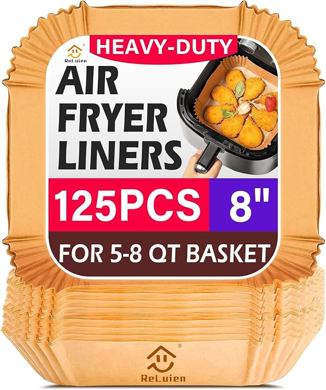125Pcs Disposable Air Fryer Liners, 8-Inch Square Unbleached Non-Stick