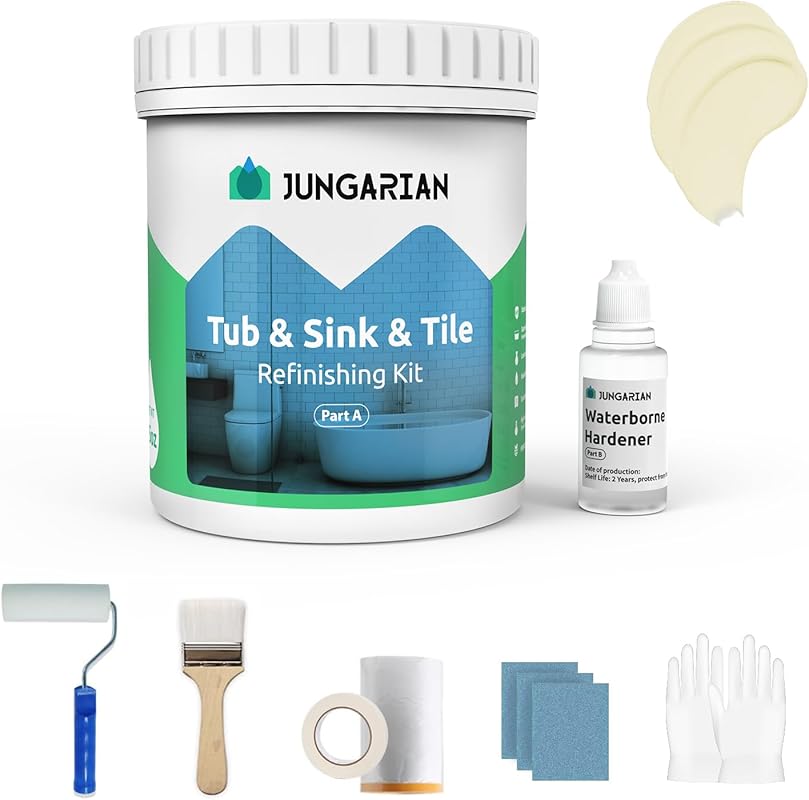Low Odor Tub & Tile Refinishing Kit, 17.5oz Semi-Gloss Cream Paint wit