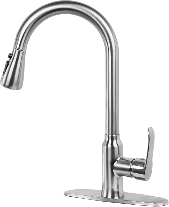 MAKEIN Brushed Nickel Kitchen Faucet: High Arc Pull Down Sprayer, Sing