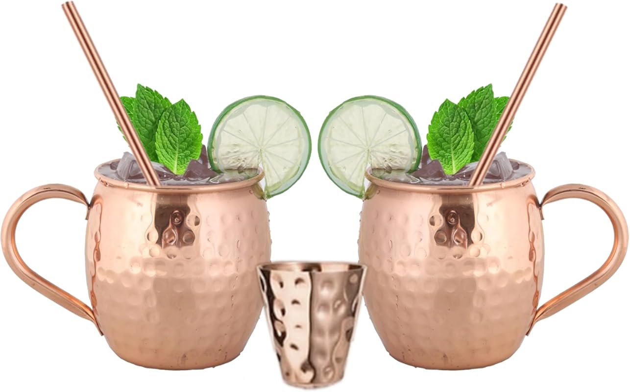BOLD & DIVINE Handcrafted Pure Copper Moscow Mule Mugs – 16 oz Gift Se
