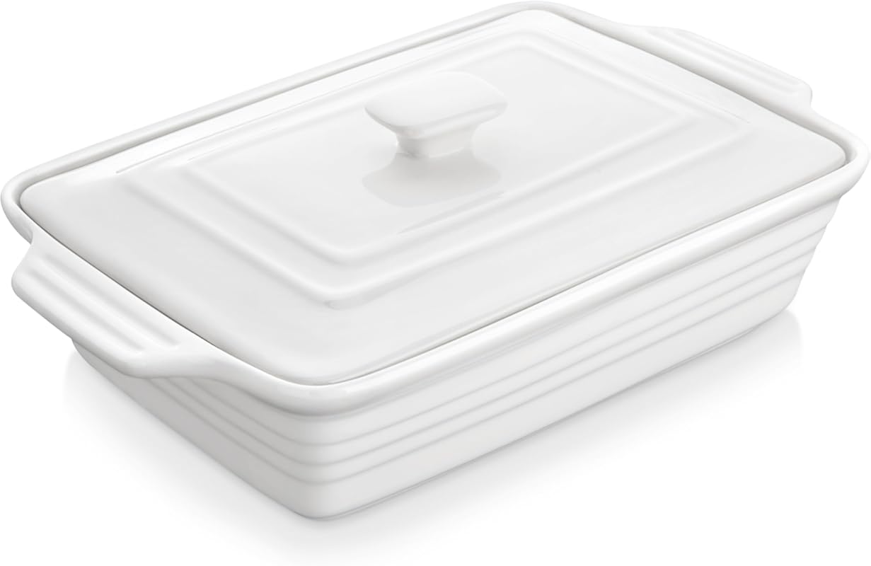 MALACASA 4.4 Qt Porcelain Baking Dish with Lid, 9x13 Inch Deep Lasagna