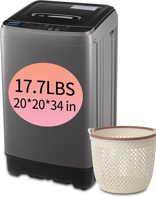 KRIB BLING 17.7lbs Full Automatic Washing Machine with Drain Pump, 10 