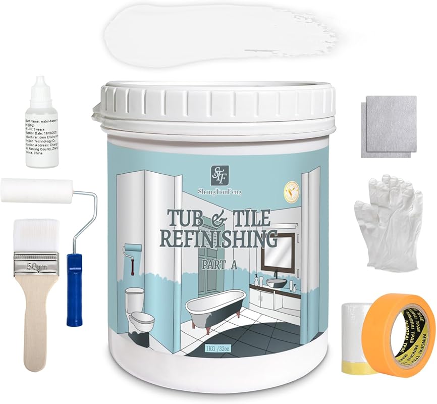 White Ceramic 32oz Tub & Tile Refinishing Kit. Easy-to-Use, Waterproof