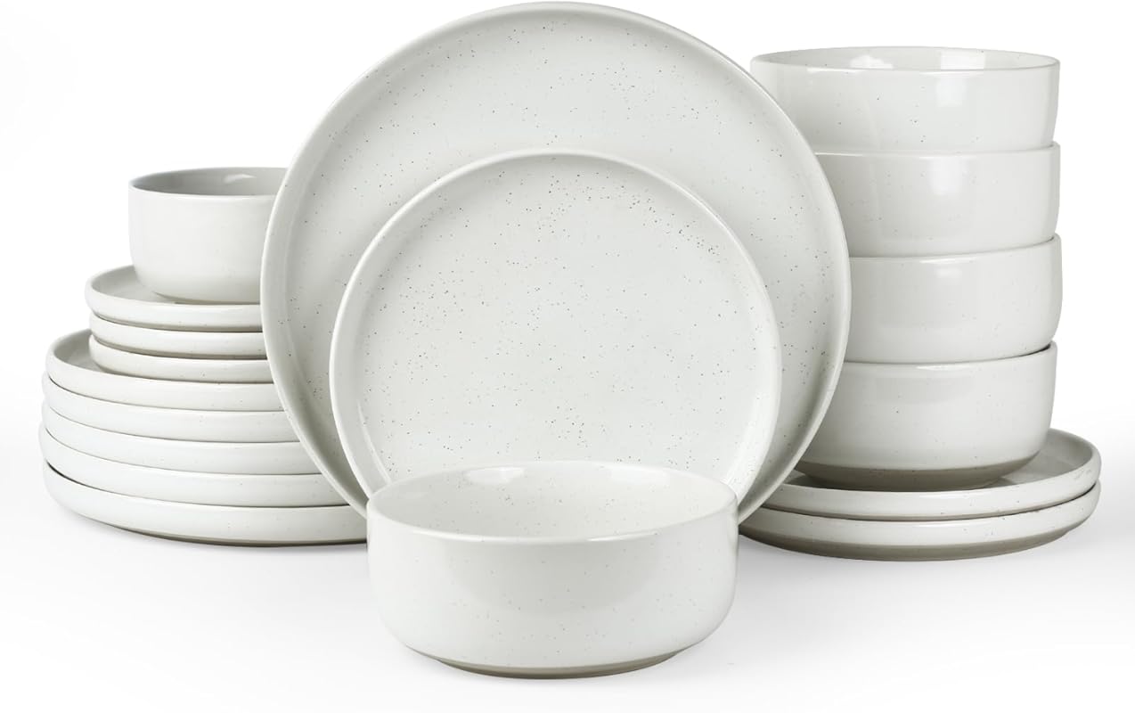 Famiware Milkyway 18-Piece Dinnerware Set for 6, Elegant White Plates