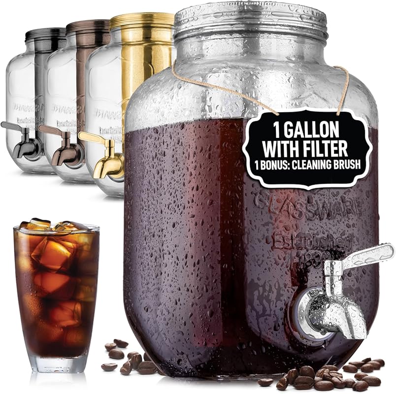 Zulay Kitchen 1 Gallon Cold Brew Coffee Maker: Thick Glass Pitcher wit