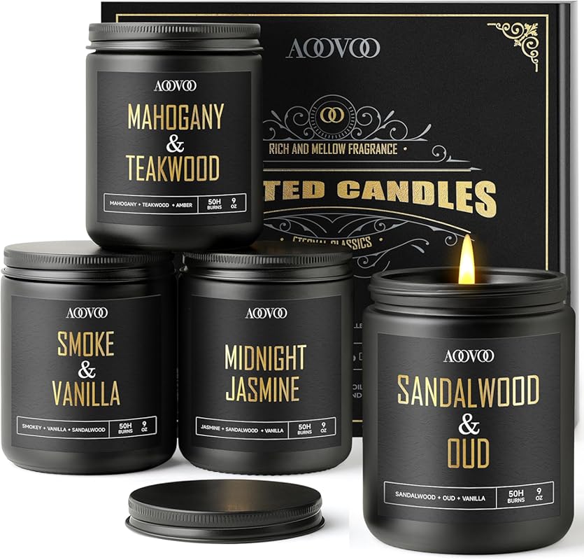 AOOVOO 4 Pack Scented Soy Candles for Men